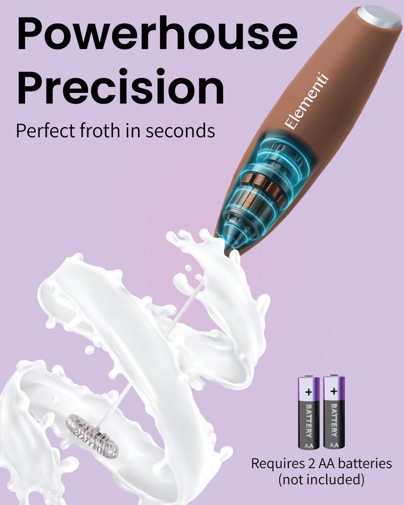 Elementi Milk Frother Handheld - Electric Stirrer and Powerful Protein Powder Mixer Wand, Easy-to-Use Mini Mixer Wand for Quick Delicious Cocktails, Coffee Frother Handheld and Coffee Stirrers (Mocha) - Image 3